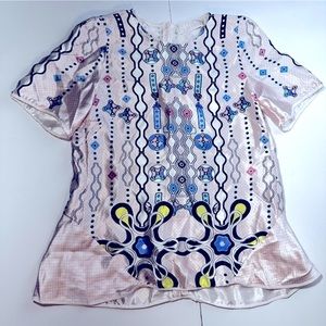 Peter Pilotto Pink Kia Blush Artsy Abstract 100% Silk Short Sleeve Shirt Size 6